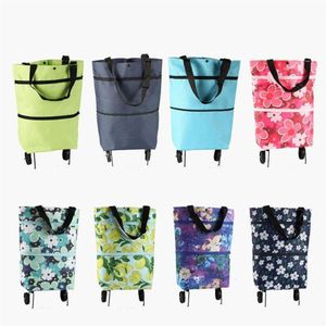 Storage Bags Foldable Supermarket Shopping Bag Trolley Pull Cart On Wheels Reusable Food Organizer Vegetables Grocery277J
