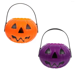 Titulares de velas 2 pcs brilhante abóbora balde halloween adereços lanterna decoração luz plástico ornamento criativo criança lâmpada simulada