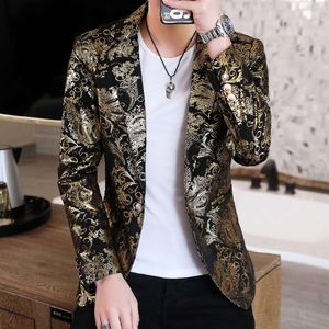 Blazer dourado 2022 primavera novo bronzeamento masculino boutique moda fino ajuste terno jaqueta casamento boate palco vestido de festa roupas masculinas