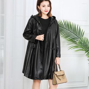 Women's Leather 2023 Genuine Jacket Women Mid-length Real Sheepskin Jackets For Hooded Trench Coats Chaqueta Cuero Mujer S