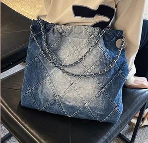 2 sztuki designer mody torebki dżinsowe torby na zakupy oleju woska olejowa torebka Woc Pearl łańcuch skórzany