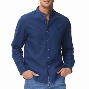 Camisas sociais masculinas Moda masculina Camisa de algodão e linho de mangas compridas Camiseta com quarto de botão e camiseta masculina casual respirável para homens YQ230926