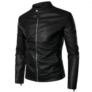 Herrpäls Autumn Stand Collar Biker Jacket Jackor Motorcykelläder Slim Washed