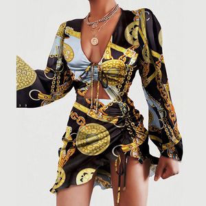 Women Dresses Sexy Blouse and Shorts Printed s Pieces Sets Dress Long Sleeve Botton Shirt Office Club Clothing Shirt and Shorts Vestido De Mujer