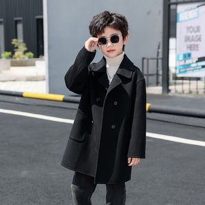 معطف الثخانة الخريف الشتاء الصوف الصوف الطويل الصوف المزدوج سترة الأولاد الأولاد kids overcoat 2023 S93 230926