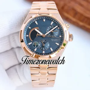 TWAF Overseas Dual Time 47450 A1222 Automatic Mens Watch 18K Rose Gold Power Reserve Blue Dial Stick Stainless Steel Bracelet Super Edition Watches Timezonewatch