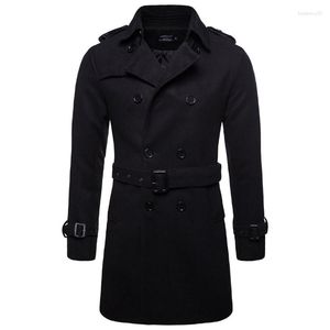 Men's Wool Europe And America Long & Blends Coat Men Autumn Winter Double Breasted Windbreaker Jacket Brand Pea US Size XXL