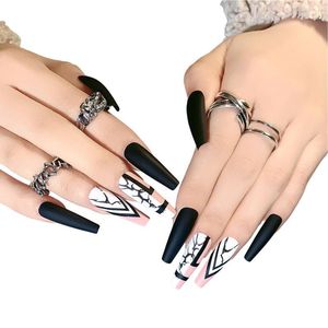 False Nails 24 Pcs Fake Press On For Women And Girls Long Coffin Tips.