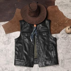 Men's Vests DSV549 Asian Size Super Quality Tanned Veg Cow Leather Vintage Waistcoat Stylish Mesh Biker Vest