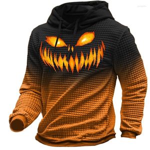 Hoodies masculinos padrão de Halloween impresso casual pulôver 3D com capuz waffle manga comprida primavera e outono top