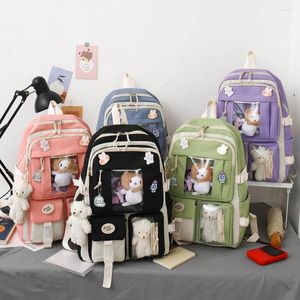 Sacos escolares 5 pçs/set útil estudante mochila estilo coreano grande capacidade feminino anti-risco multi bolsos saco do mensageiro bolsa