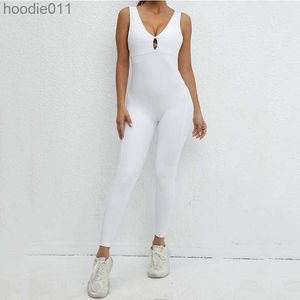 Macacões femininos macacão uma peça sem costas yoga conjuntos sexy cintura alta leggings mulheres bodysuit sem mangas nylon feminino macacão para mulheres roupas l230926