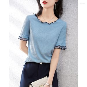 T-shirt da donna T-shirt Senso dal design elegante con texture T-shirt da donna classica estiva manica corta coreana casual pullover con colletto a O tutto-fiammifero Lady Top