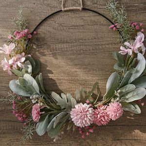 Dekorativa blommor konstgjorda Garland Festival Wreath Pendant Door Window Spring Front Decor Eucalyptus Hem Hanging Plastic Summer