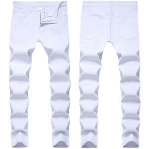 Jeans masculinos novo estilo branco fino ajuste quente moda estiramento casual magro homens lápis calças de algodão denim calças masculino 28-40 230926