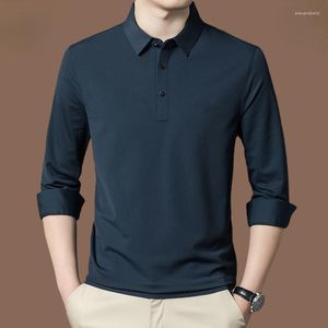 Men's T Shirts Mulberry Silk Long Sleeved T-shirt Spring Autumn Thin Business Casual Men High Quality Real Polo Shirt