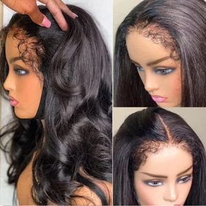 Kinky Edge Hairline Lace Front Wigs Body Wave 13x4 Lace Frontal Human Hair Wigs with Curly Baby Hair Pre Plucked Glueless Frontal Wig 150% Density 16inch