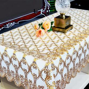 Toalha de mesa impermeável toalha de mesa doméstica retangular à prova de óleo PVC toalha de mesa de plástico dourado bronzeamento impressão capa de mesa tapete de mesa nappe 230925