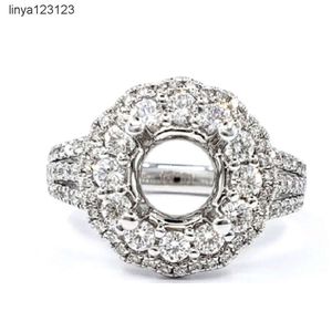 Snabb leverans Hongkong Top Quality Handgjorda 18K Solid White Gold Natural Diamond Semi Ring Mount Engagement Rings for Women