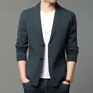 2023 novo estilo marca casual moda fino ajuste listra clássico terno masculino de malha cardigan jaqueta coreano blazer casacos roupas masculinas