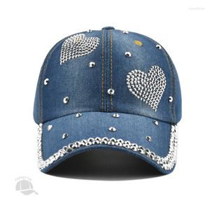 Ballkappen Sommerhüte für Frauen Strass Denim Baseball Cap Snapback Kpop Mode Peaked Pearl Visier Strand Sonnenhut Designer Outdoor