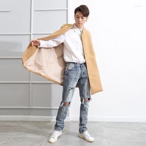 Men's Wool Stand M-4XL Khaki Collar Long Woolen Trend Fashion Jacket Male Shawl Cloak Winter Personality