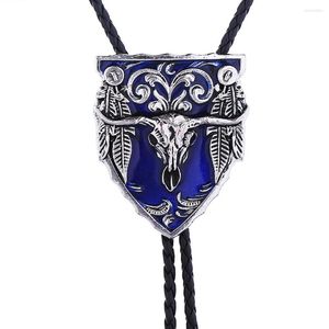 Pendant Necklaces Big Cow Head Western Cowboy Grass Pattern Bolo Tie Leather Fashion Men And Women Rope Tide