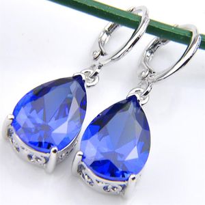 10prs LuckyShine Classic Fashion Fire Drop Blue Topaz Gemstone Silver Dingle Earrings for Women Dingle Earrings153T