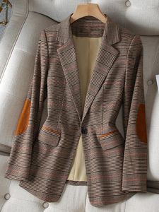 Damenanzüge Ankunft Damen Casual Kaffee Plaid Blazer Frauen Langarm Single Button Slim Jacke Mantel für Herbst Winter