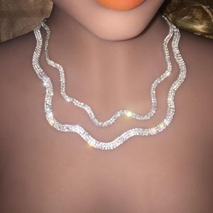 CHOKER 2023 Moda Son Parlayan Rhinestone Kolye Kadın Tie Zinciri Ayarlanabilir Uzunluk Kristal Dalgalı Takı Hediyesi