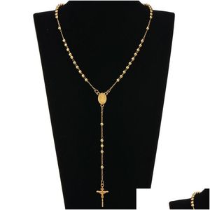 Colares Pingente Moda Hip Hop Rosário Rezar Bead Jesus Cruz Longa Pingentes Colar Para Homens Mulheres Drop Delivery Jóias Dhwaq