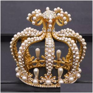 Hårsmycken Forseven Shiny Crystal Simated Pearl Tiaras Crown pannband Prinsessan Diadem Bride Noiva Party Decoration Drop Delivery Ha Dhn86