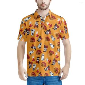 Men's Polos Halloween Costumes Skull Rose Candle Orange Background Summer Shorts Sleeve Polo Business Clothes Tee Shirt Brand