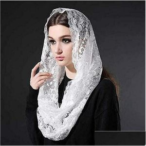 Hijabs muslimska slöja spets brudslöjor svarta elfenbenstillbehör 230509 droppleverans mode hattar halsdukar handskar wraps dhjg2