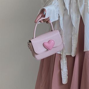 Sacos cosméticos rosa coração feminino bonito cores contrastantes pequeno quadrado bolsa de ombro moda amor feminino tote bolsas mensageiro presente