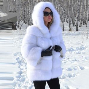 Womens Fur Faux Winter Fashion High Quality Warm Coat Elegant Plush Loose Hooded 230925