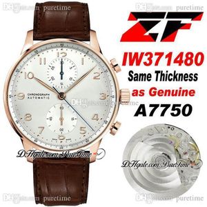 2021 ZFF 371480 ETA A7750 Automatic Chronograph Mens Watch Rose Gold White Dial Brwon Leather Super Edition Stopwatch Watches Sam210o