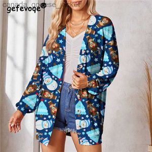 Women's Wool Blends 2023 Autumn Winter Women Cartoon Printed Christmas Single Breasted Cardigan Jacket Casual Loose Long Sleeve Tunic Outewear Coatl230926