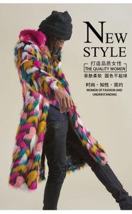 Men's Leather Faux Men Rainbow Outwear Mixedcolors Hooded Fur Furry Parka Jacket Long Warm Winter Thicken Coat 230925