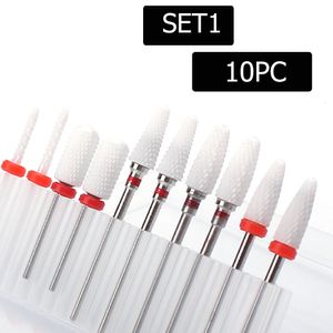 Nail Manicure Set 10pc Nail Drill Bit Set Ceramic Milling Cutter Kit Electric Machine Manicure Bits Rotary Burr Cuticle Tools Accessories 230925