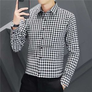 Camisas de vestido masculino pequeno fresco camisa xadrez masculina 2024 verão novo botão colarinho luz estilo negócios alta qualidade manga longa yq230926