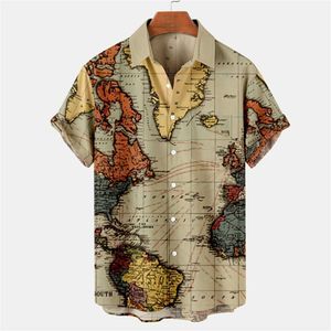 DIY Clothing Customized Tees & Polos Retro Navigation Map European and American Cross border 3D Digital Printing Loose Fashion Short Sleeve Polo Cardigan