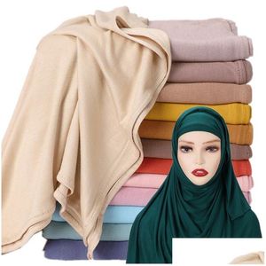 Hijabs mjuk tröja hijab med inre turban mössa för kvinnor muslimska omedelbara huvudomslag islam redo att bära headscarf slöja sjalar fl er dro dhyia