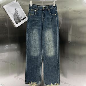 Mode jeans designer rak ben byxor ficka broderade baggy denim byxor bekväma kvinnors avslappnade byxor