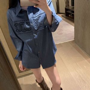 Women's T-Shirt CE23 Spring/Summer Heavy Work Hollow Cut Sky Silk Denim Shirt Coat Casual Fashion Versatile Loose 11