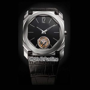 جديد 42 مم Octo Finissimo Tourbillon 102560 الفولاذ العلبة السوداء السود الميكانيكية لترد اليد رجالي مشاهدة حزام جلدي أسود 6 لون Wat265r