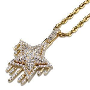 Fashion- 18K Gold and White Gold Plated Full Diamond CZ Zircon Pentagram Pendant Halsband Hip Hop smycken gåvor för män och kvinnor 239J