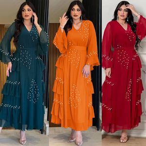 Etniska kläder femme musluman party klänning pärla muslimska dubai abaya kalkon kaftan arabiska mantel islamisk golf jalabiya marocko kaftan eid klänning 230925