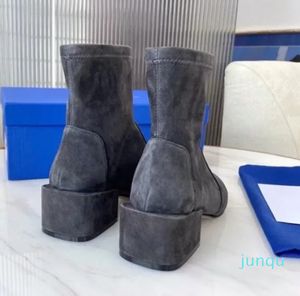 Moda markası kadın kare blok topuklu 5 cm bot slip-on boot kovboy bayan ayak bileği ucuz patik