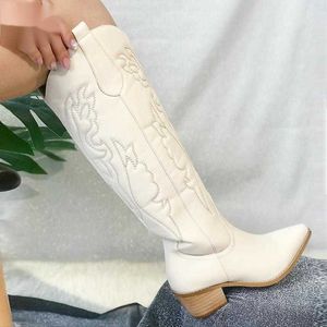 Retro Autumn Winter White Knee High Boots Big Women Comfy Walking Female Western Cowboy Boot For Dropshipping Shoes 230922